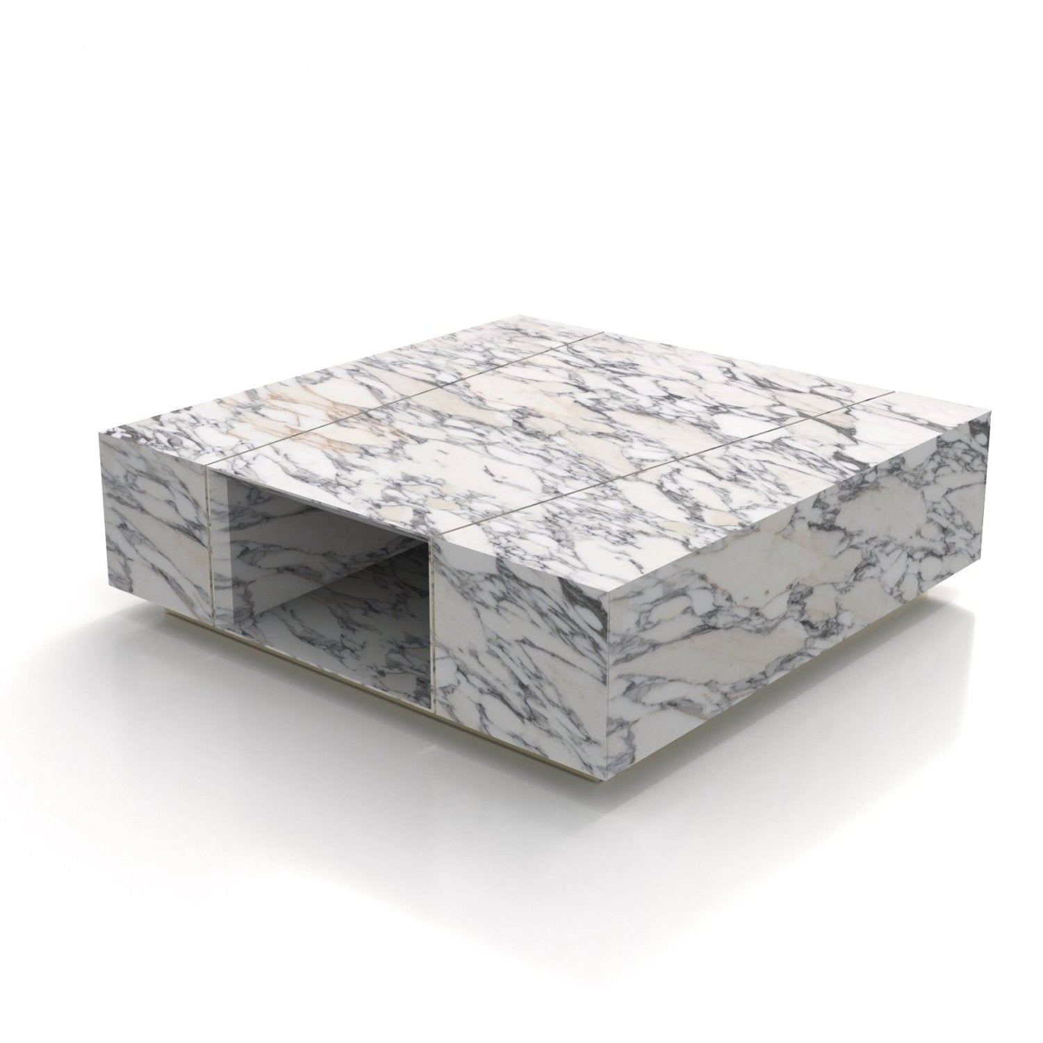 Bianco Carrara Marble Galilei Coffee Table - Perspective View with Storage | Stonegems