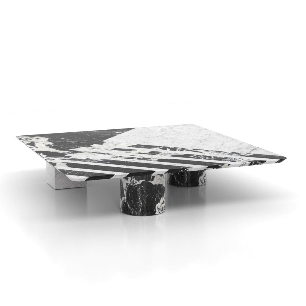 Black White Marble Gemini Square Coffee Table - Side Profile | Stonegems