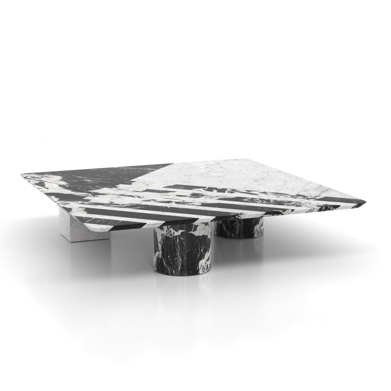 Black White Marble Gemini Square Coffee Table - Side Profile | Stonegems