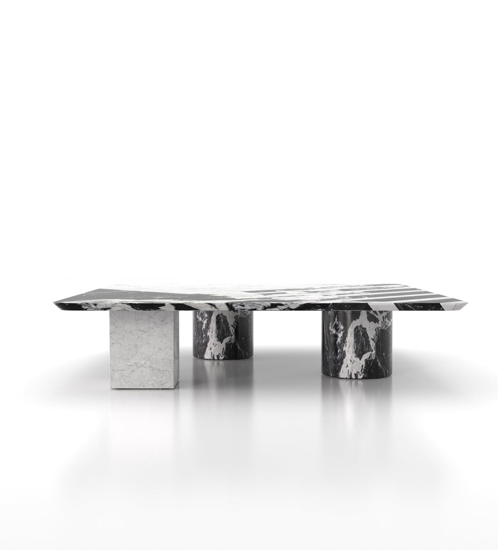 Luxury Marble Gemini Coffee Table - Front View Geometric Base | Stonegems