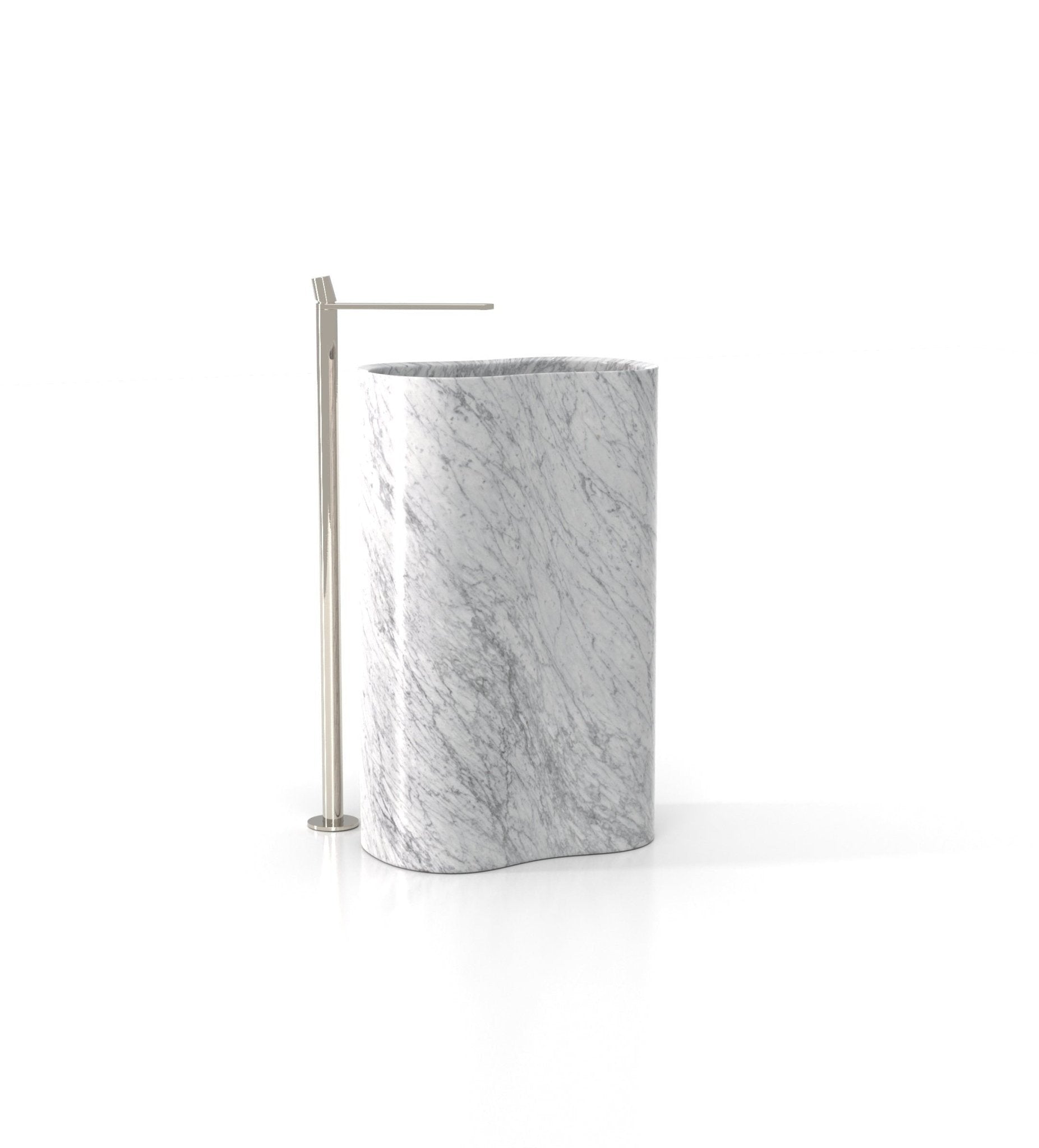White Carrara Marble Infinity Washbasin - Side Angle with Faucet | Stonegems