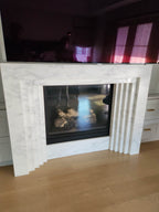 White Marble La Gabby 64 Fireplace - Installed Living Room Setting | Stonegems