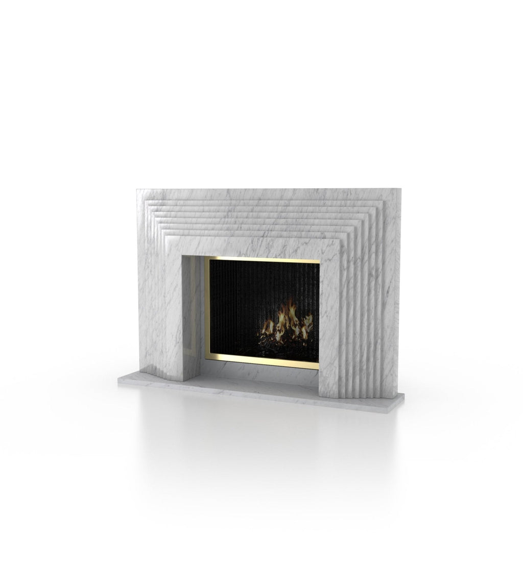 Bianco Carrara Marble La Gigi 72 Fireplace Surround - Three Quarter View with Gold Firebox | Stonegems