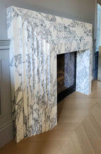 Arabescato Marble La Gigi 72 Fireplace Surround - Side Angle Detail Showing Eight-Step Construction | Stonegems