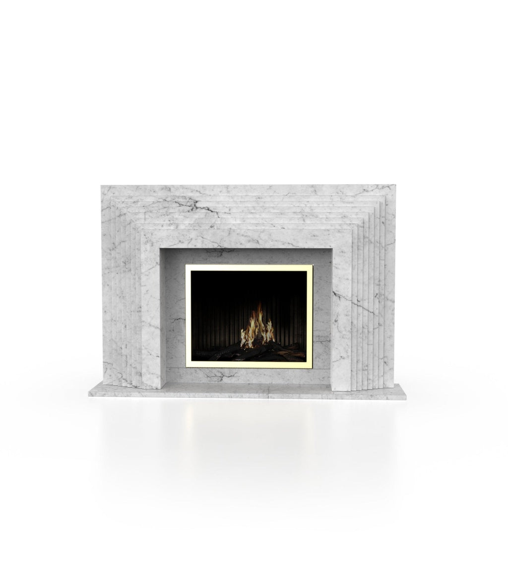 White Carrara Marble La Gigi 80 Fireplace Surround - Front View with Fire | Stonegems