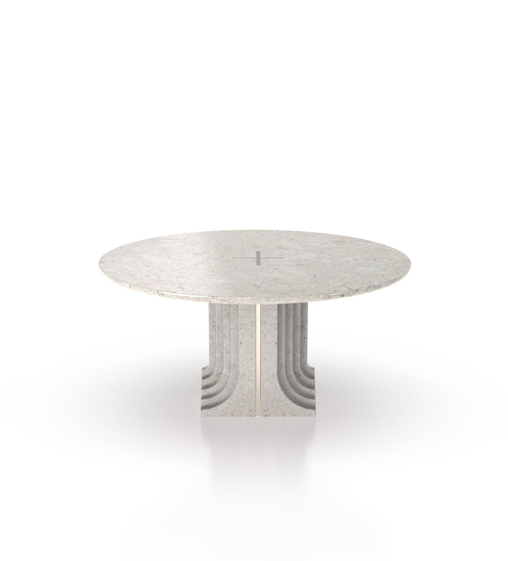 Marble 60" Round Top Modern Stone Dining Table with Metal Accent