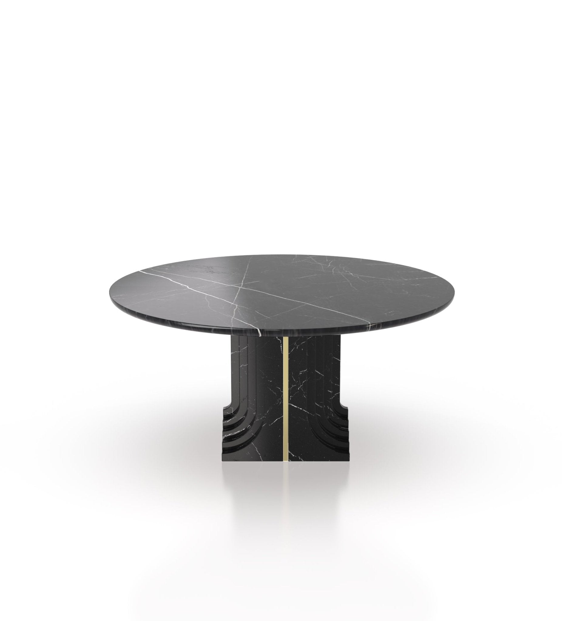 Marble 40" Round Top Modern Stone Dining Table with Metal Accent