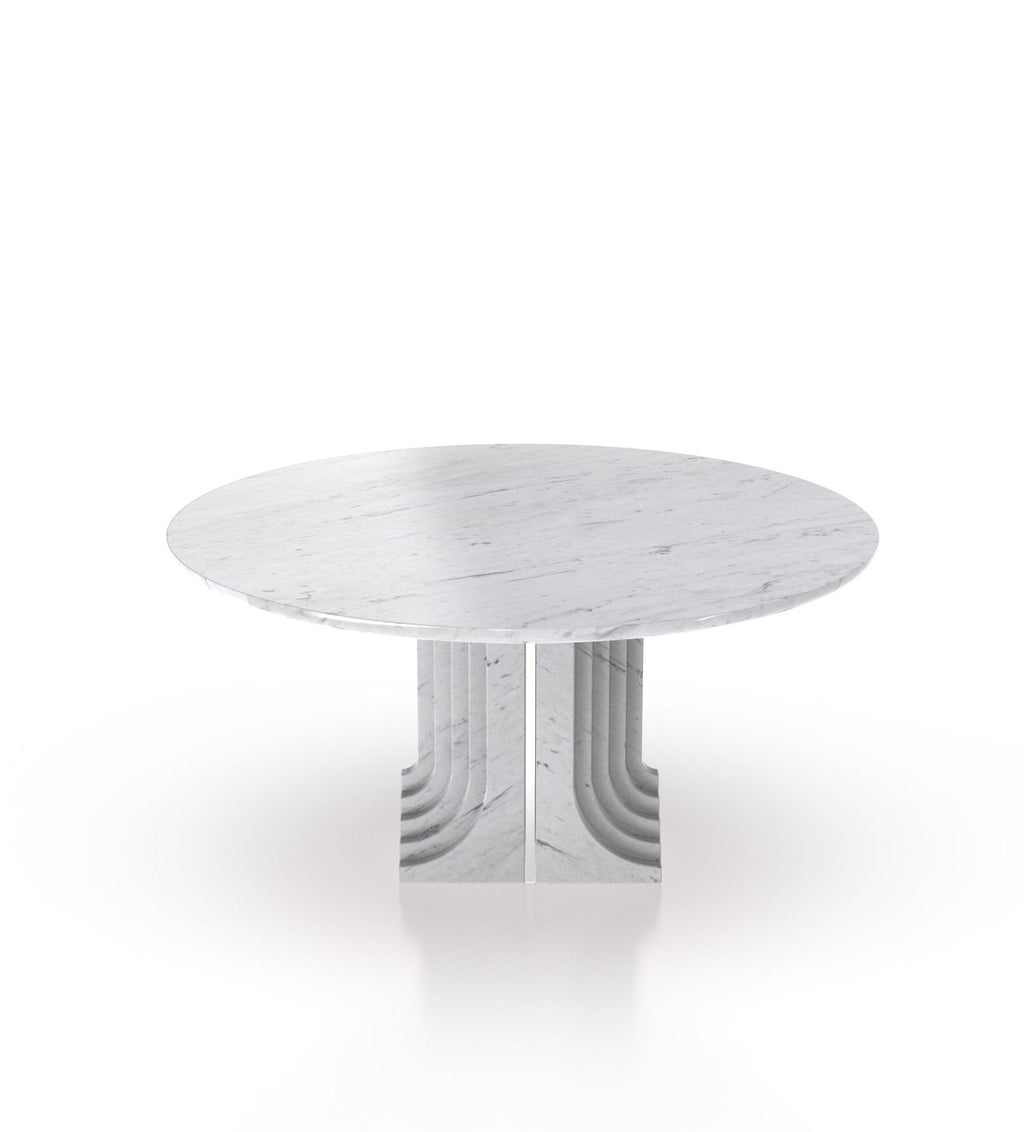 Marble 40" Round Top Modern Stone Dining Table with Metal Accent