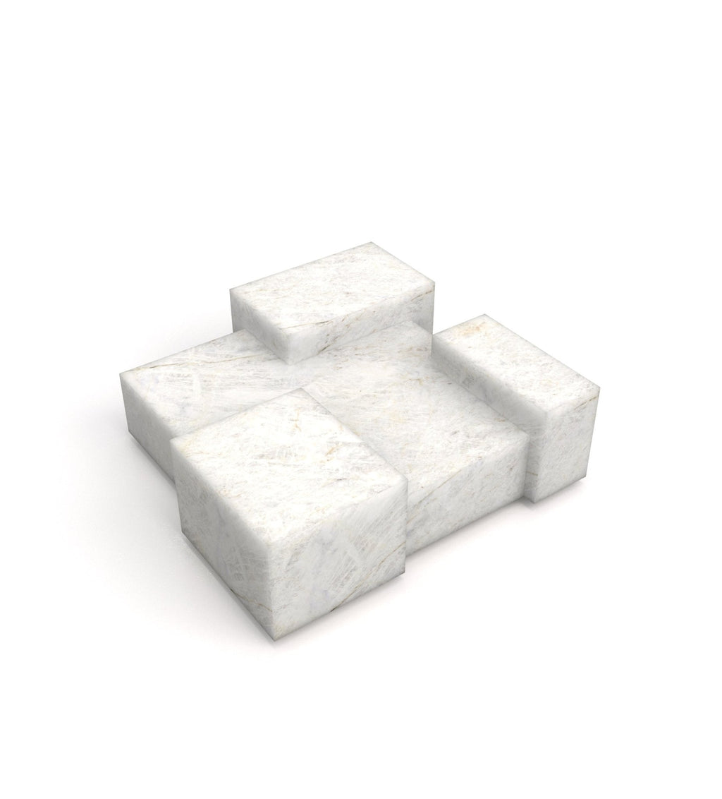 White Cristallo Stone La Scala Coffee Table - Elevated Perspective | Stonegems