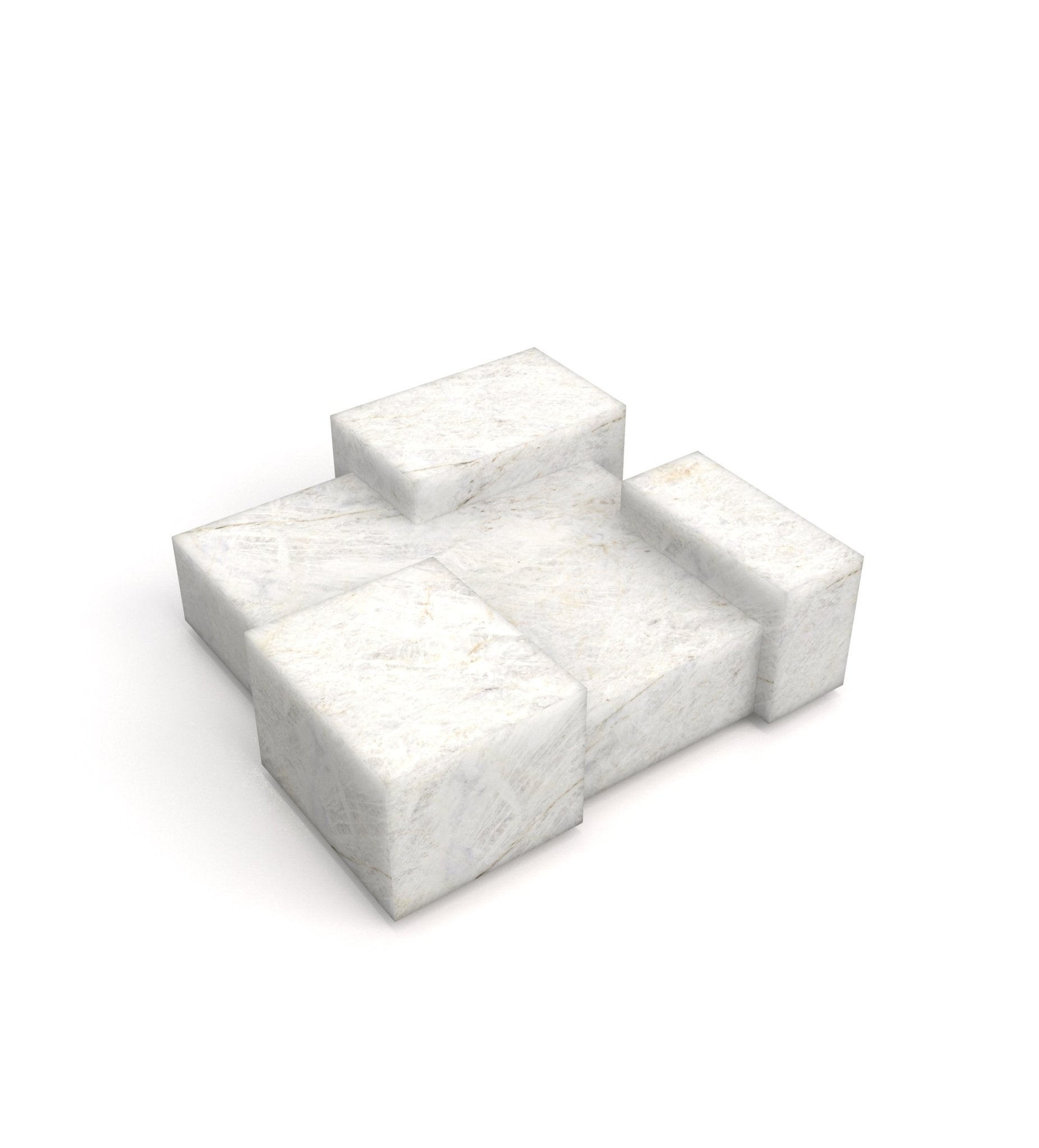 White Cristallo Stone La Scala Coffee Table - Elevated Perspective | Stonegems