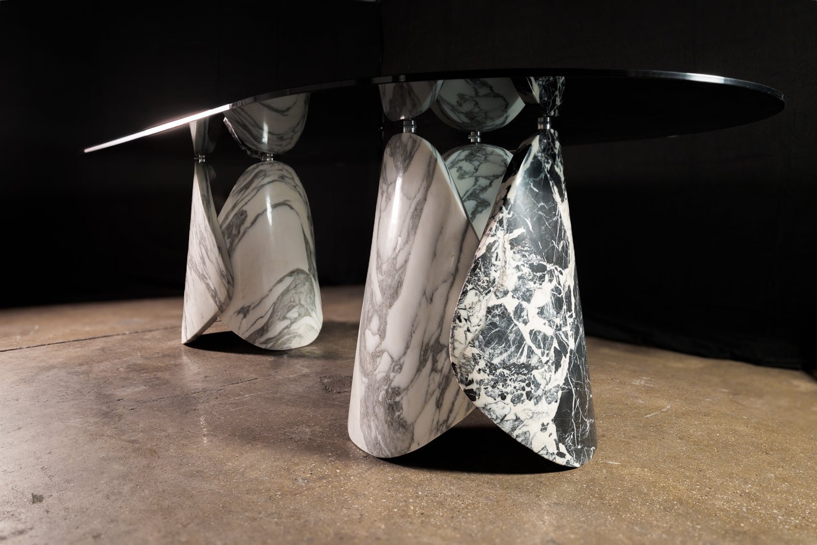 Oval Marble Lotus Black Glass Top Modern Dining Table