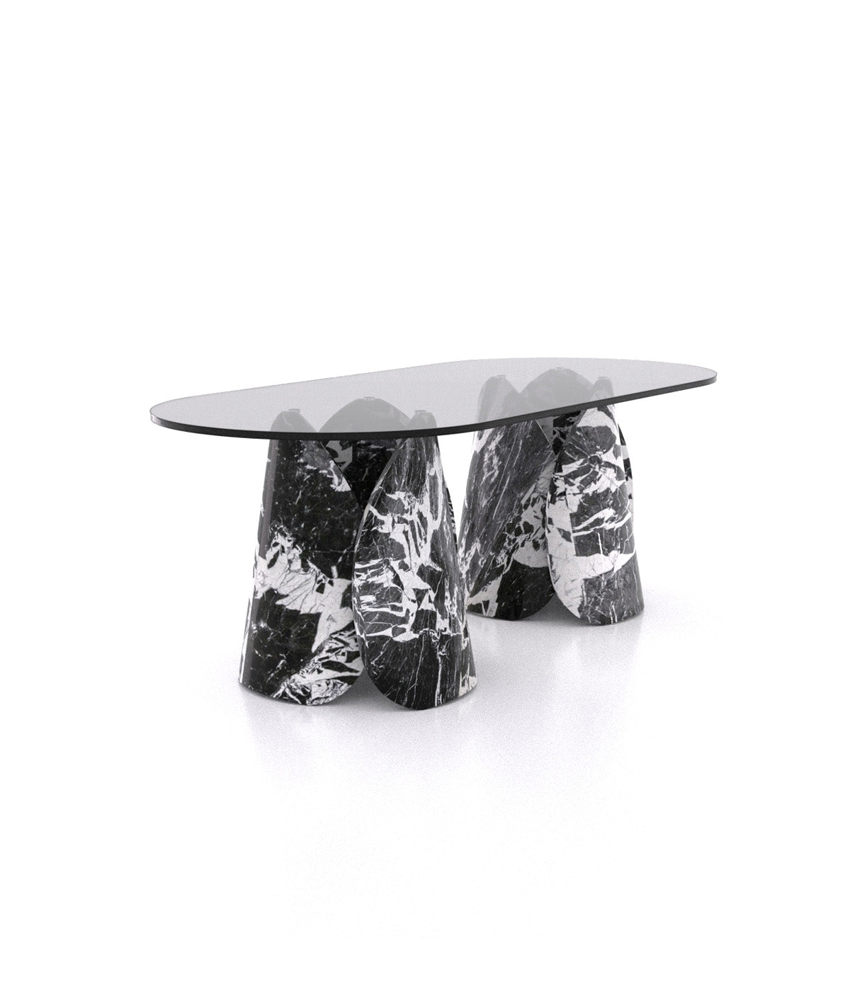Oval Marble Lotus Black Glass Top Modern Dining Table