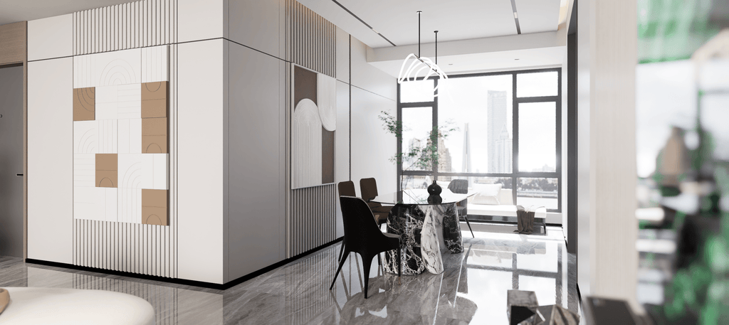 Oval Marble Lotus Black Glass Top Modern Dining Table