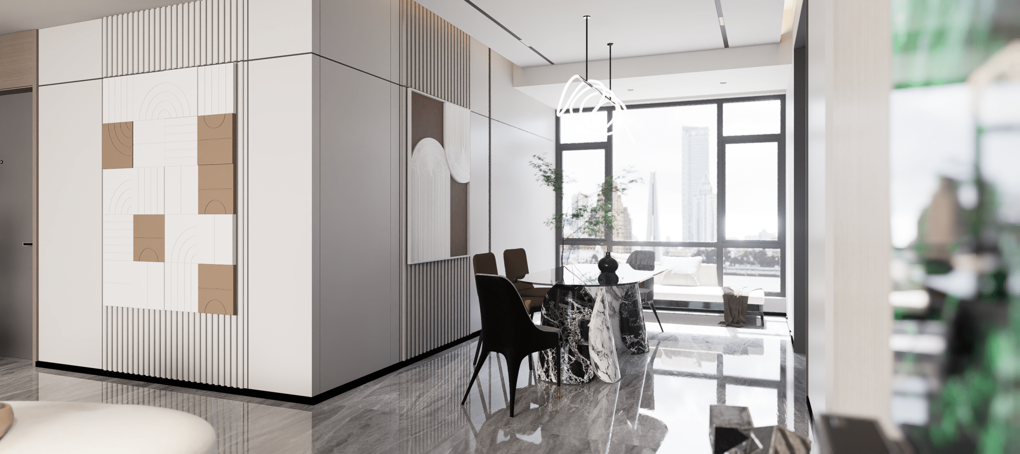 Oval Marble Lotus Black Glass Top Modern Dining Table