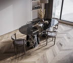 Oval Marble Lotus Black Glass Top Modern Dining Table