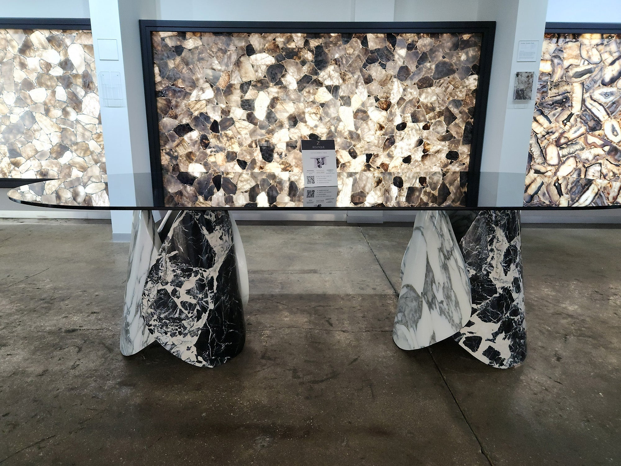 Oval Marble Lotus Black Glass Top Modern Dining Table