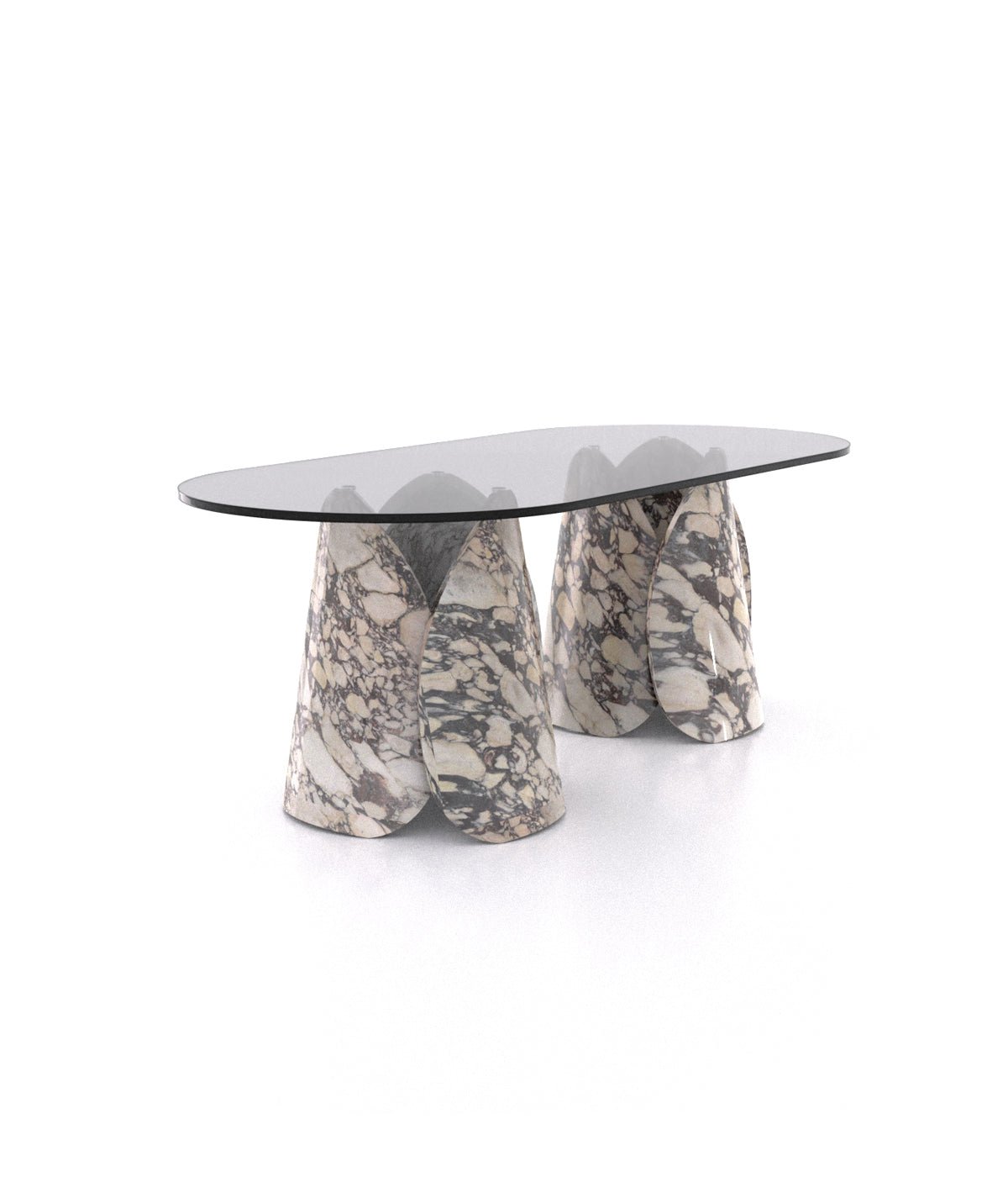 Oval Marble Lotus Black Glass Top Modern Dining Table