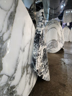 Oval Marble Lotus Black Glass Top Modern Dining Table