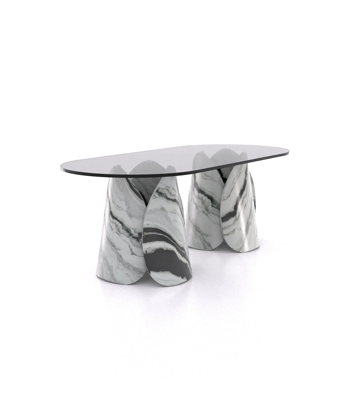Oval Marble Lotus Black Glass Top Modern Dining Table