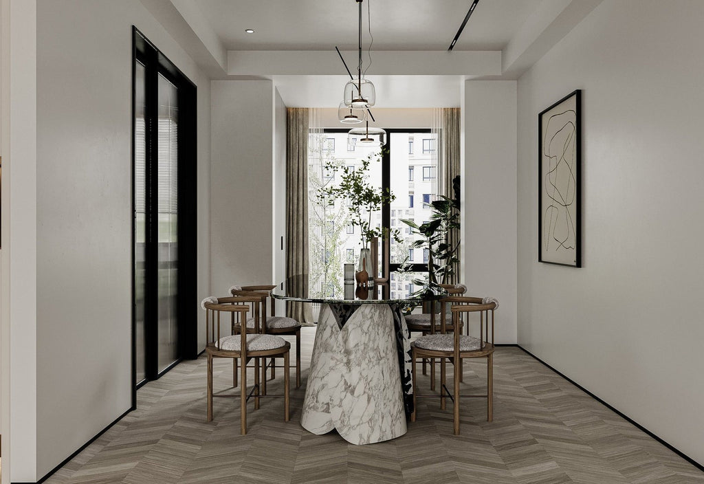 Marble Lotus Dining Table in Modern Dining Room - Lifestyle Setting | Stonegems