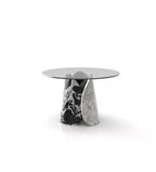 Black White Marble Lotus Round Dining Table - Side Angle | Stonegems