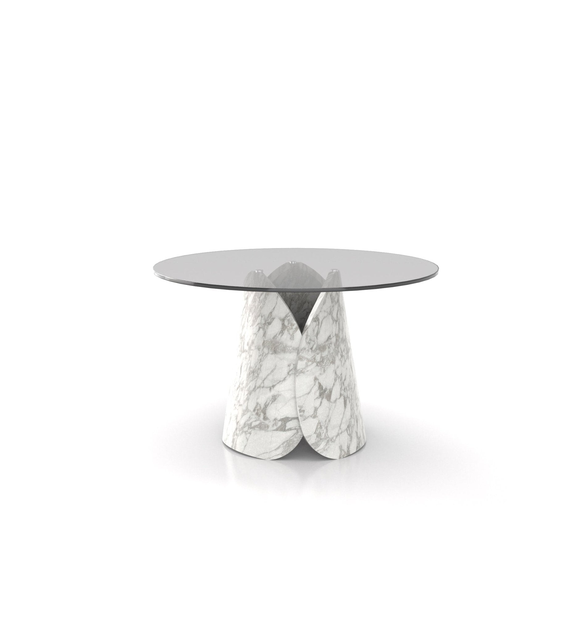 Calacatta Marble Lotus Round Dining Table - Three Quarter View | Stonegems