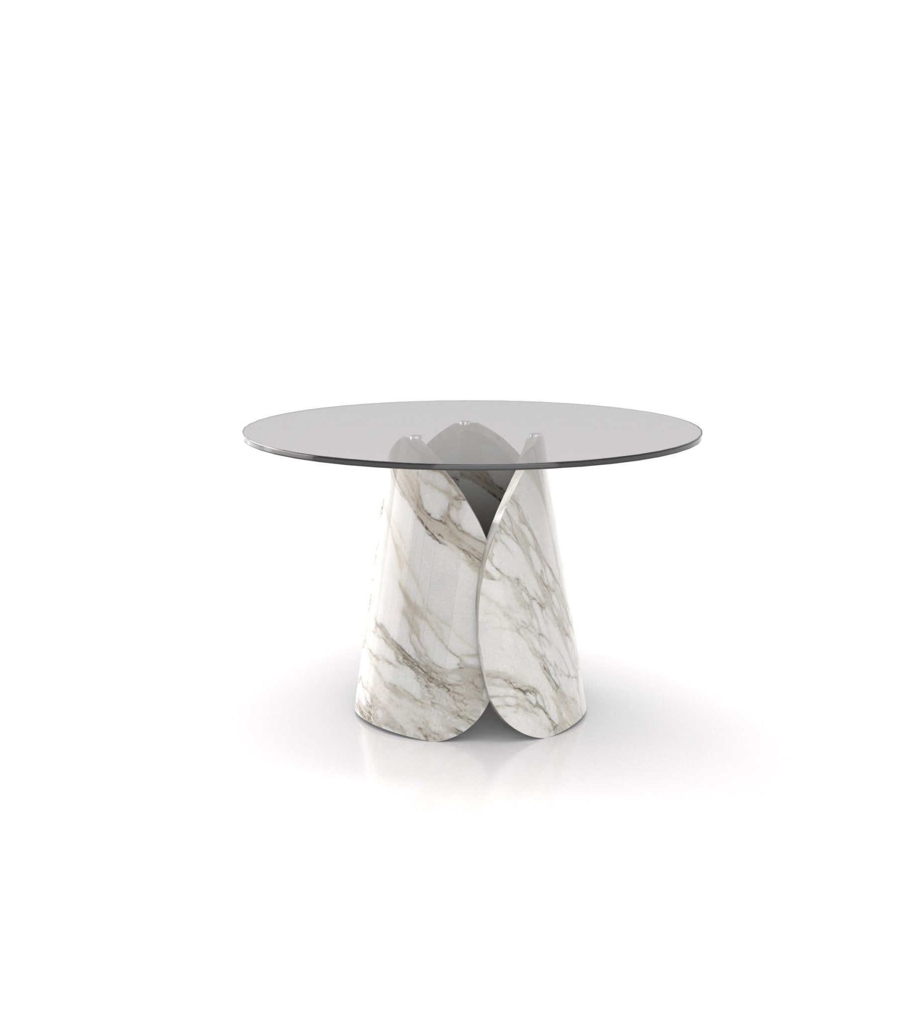 White Marble Lotus Round Dining Table - Front View | Stonegems