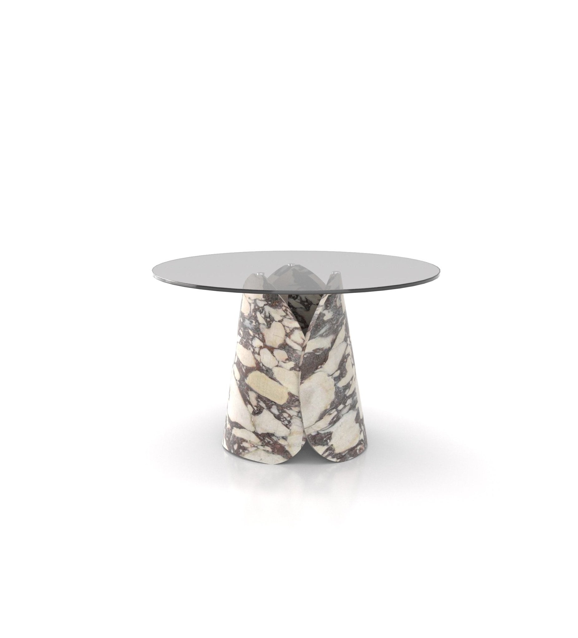 Breccia Marble Lotus Round Dining Table - Angled View | Stonegems