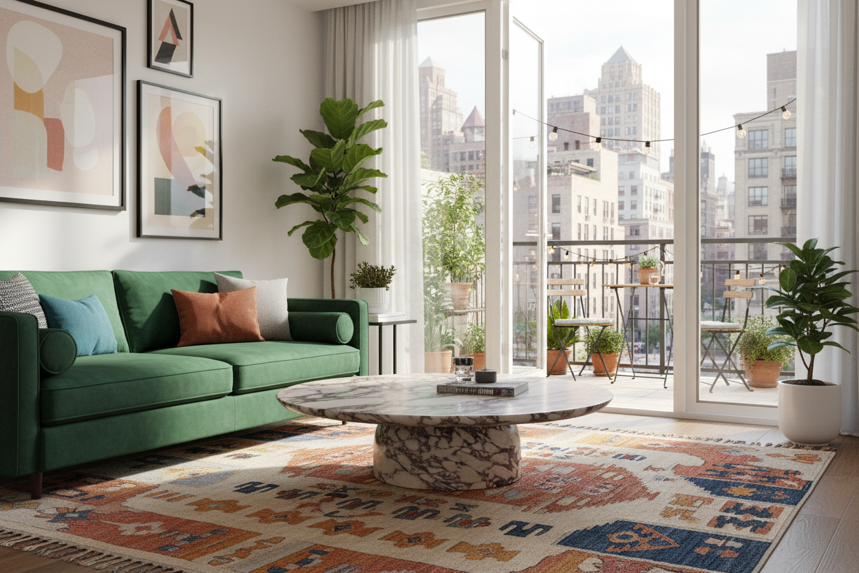 Calacatta Viola Marble Coffee Table NYC Apartment Living Room - Styled Interior Setting | Stonegems
