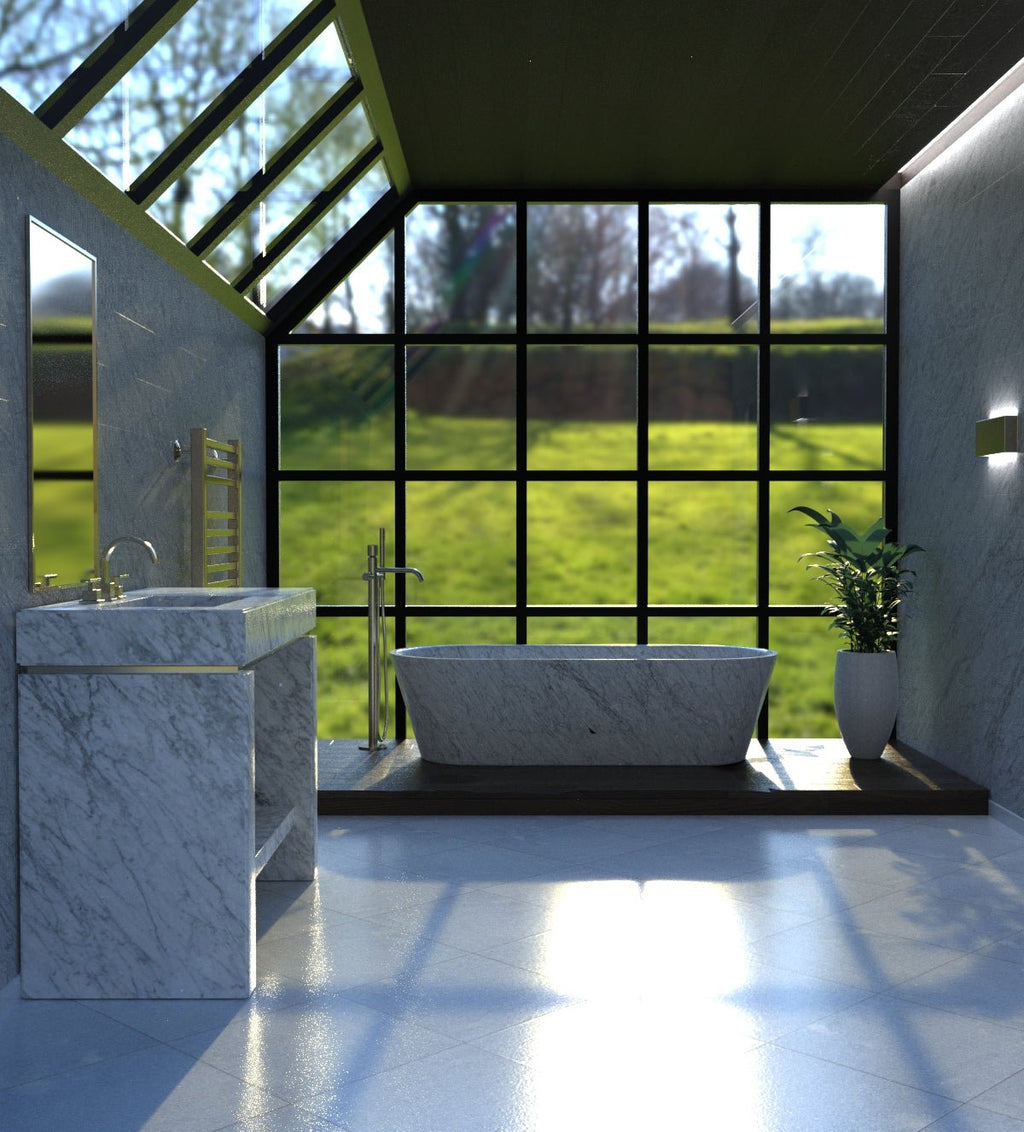 Elegant Marble Omega Bathtub - Lifestyle Setting | Stonegems