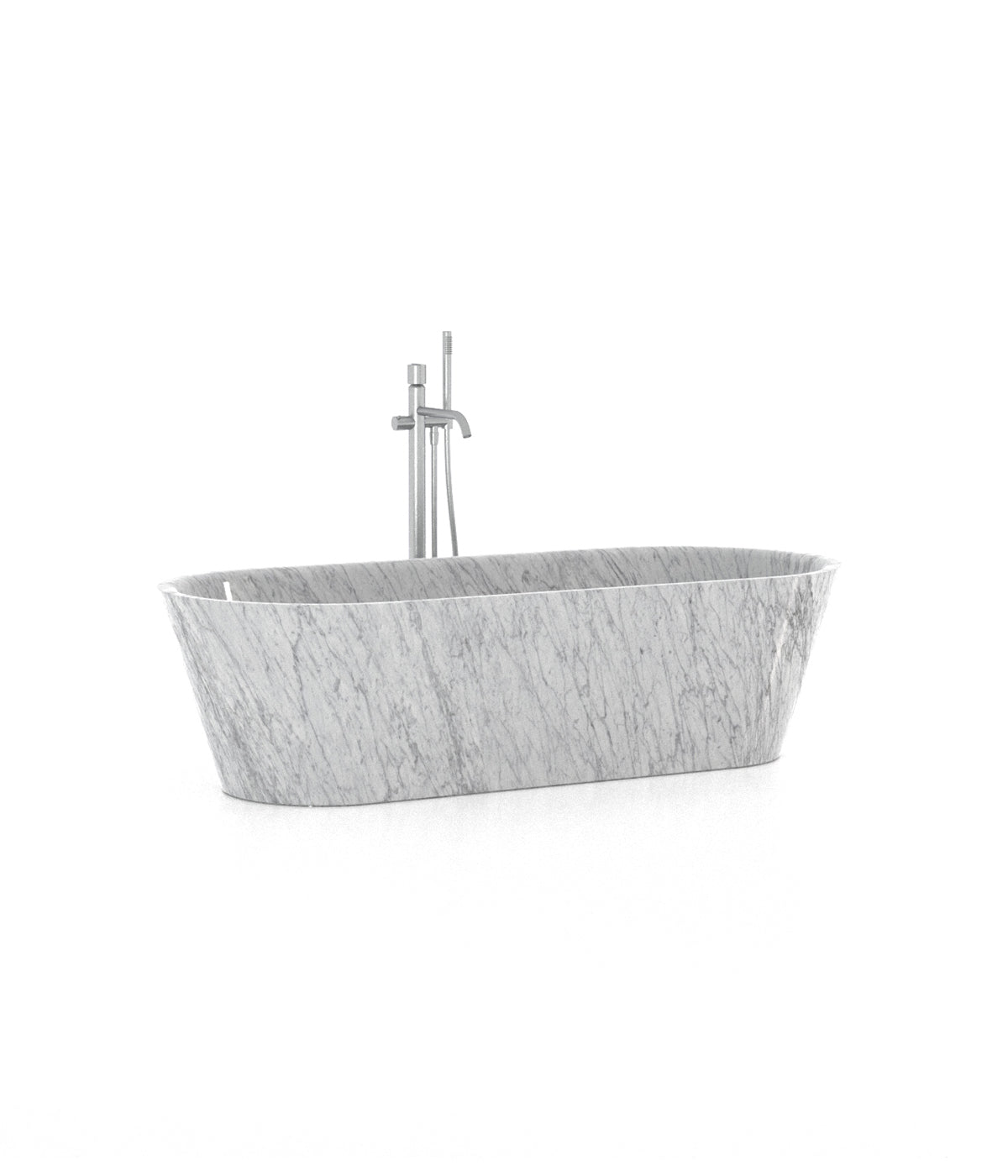 White Veined Marble Omega Bathtub - Front View | Stonegems