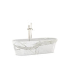 White Marble Omega Freestanding Bathtub - Side View | Stonegems