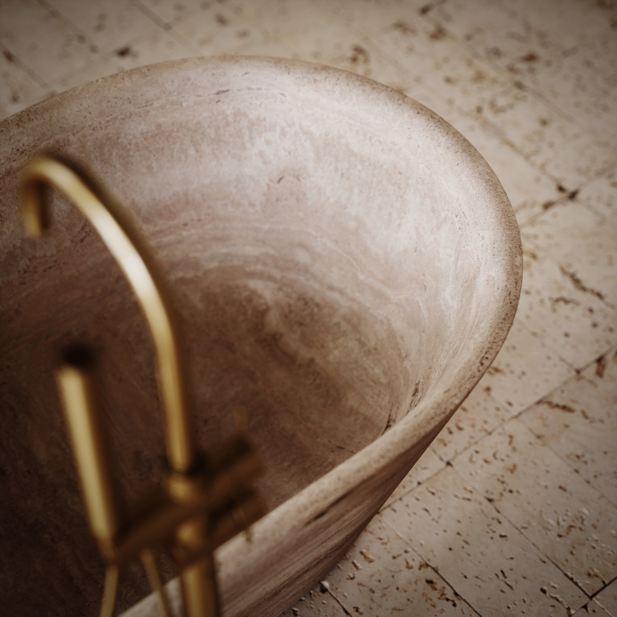 Warm Travertine Omega Bathtub - Interior Detail | Stonegems