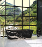 Black Marble Omega Bathtub - Natural Mountain View Setting | Stonegems