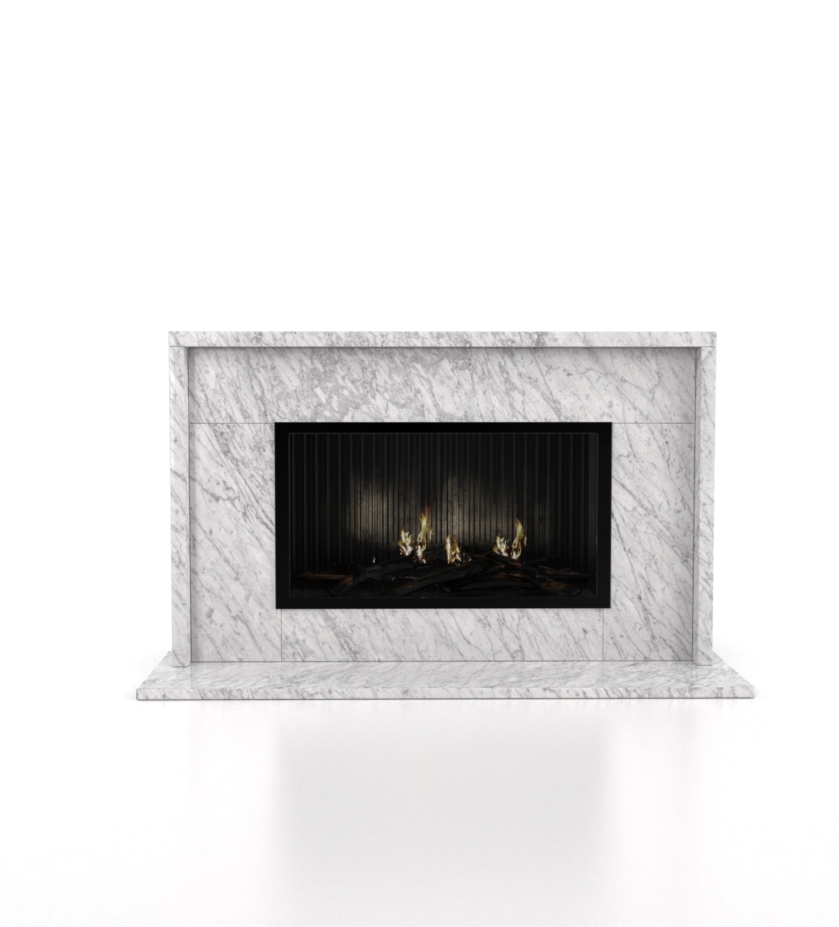 White Carrara Marble Orion Fireplace - Clean Front Profile | Stonegems