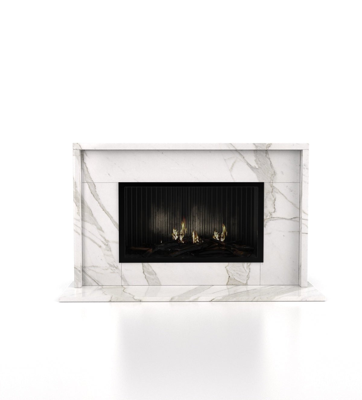 White Marble Orion Fireplace with Surround - Front View | Stonegems
