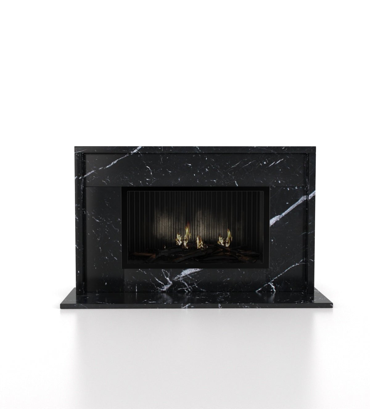 Black Marble Orion Fireplace with White Veining - Front View | Stonegems