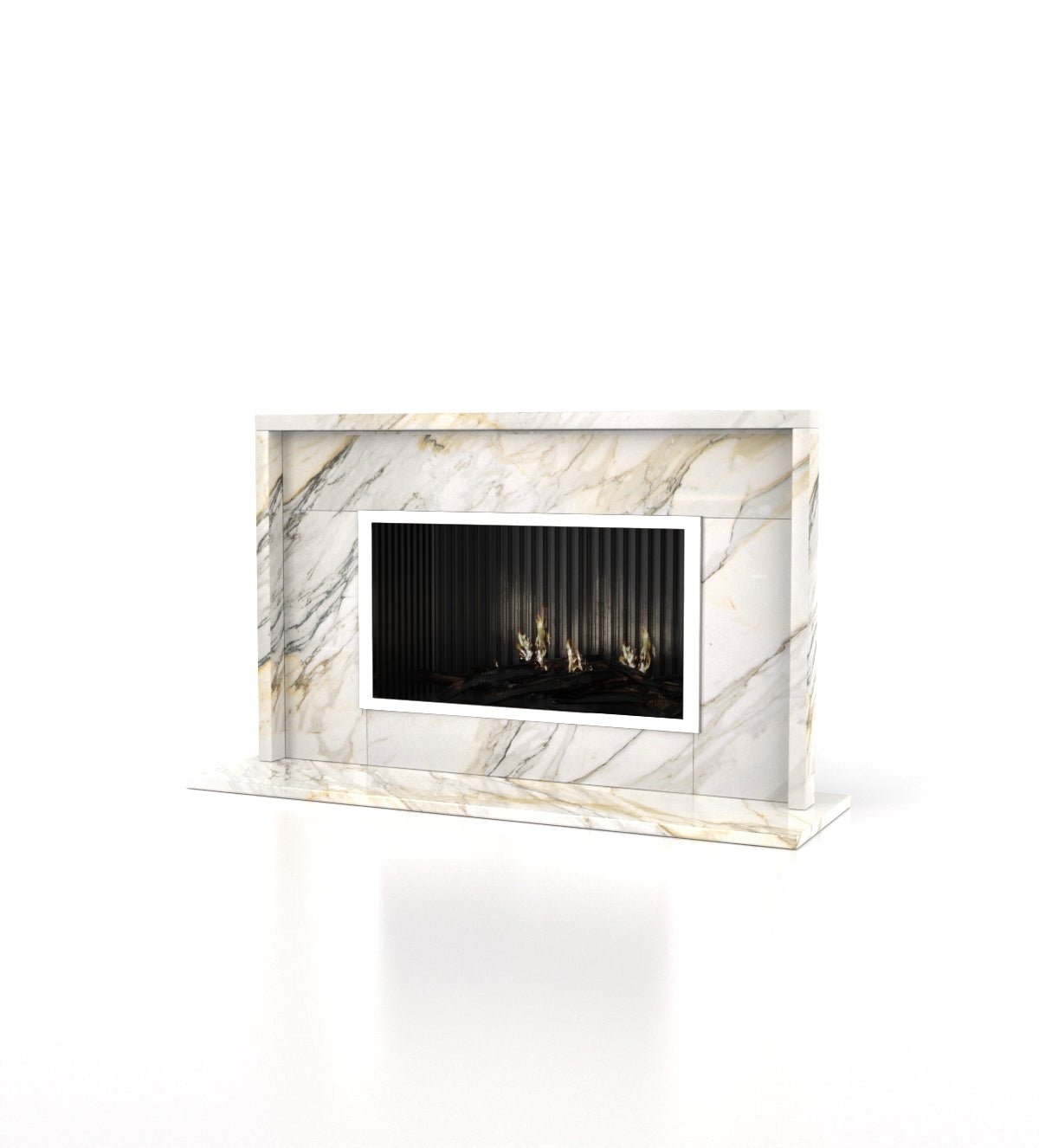Calacatta Marble Orion Fireplace with Mantel - Three Quarter View | Stonegems