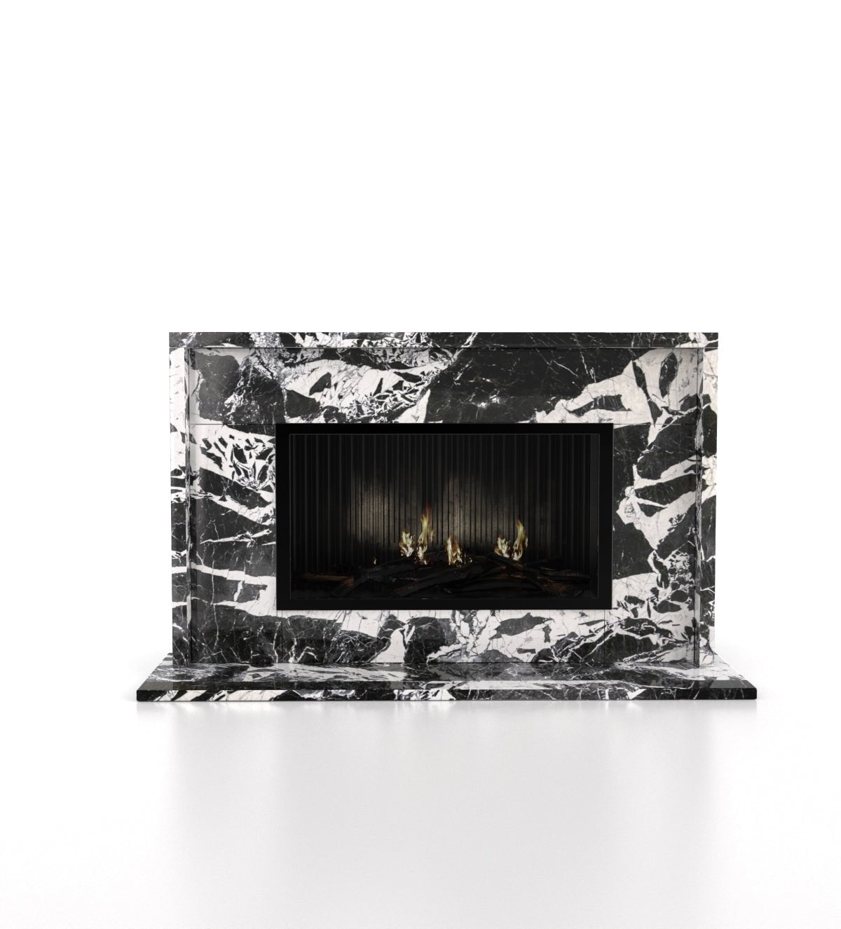 Black Marble Orion Fireplace with Dramatic Veining - Front View | Stonegems