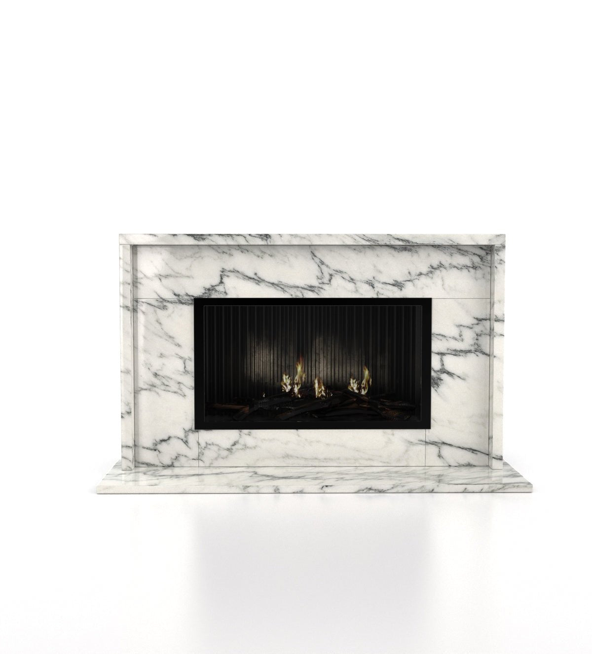 White Marble Orion Fireplace with Grey Veining - Front Profile | Stonegems