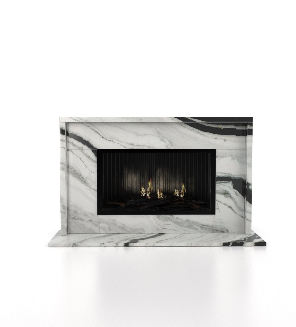 Panda White Marble Orion Fireplace with Black Veining - Front View | Stonegems