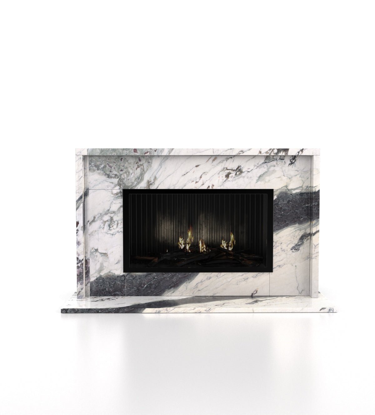 Grey Marble Orion Fireplace with Natural Veining - Front View | Stonegems