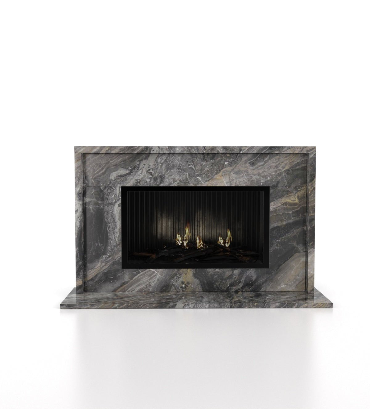 Dramatic Grey Marble Orion Fireplace with Natural Patterns - Front View | Stonegems