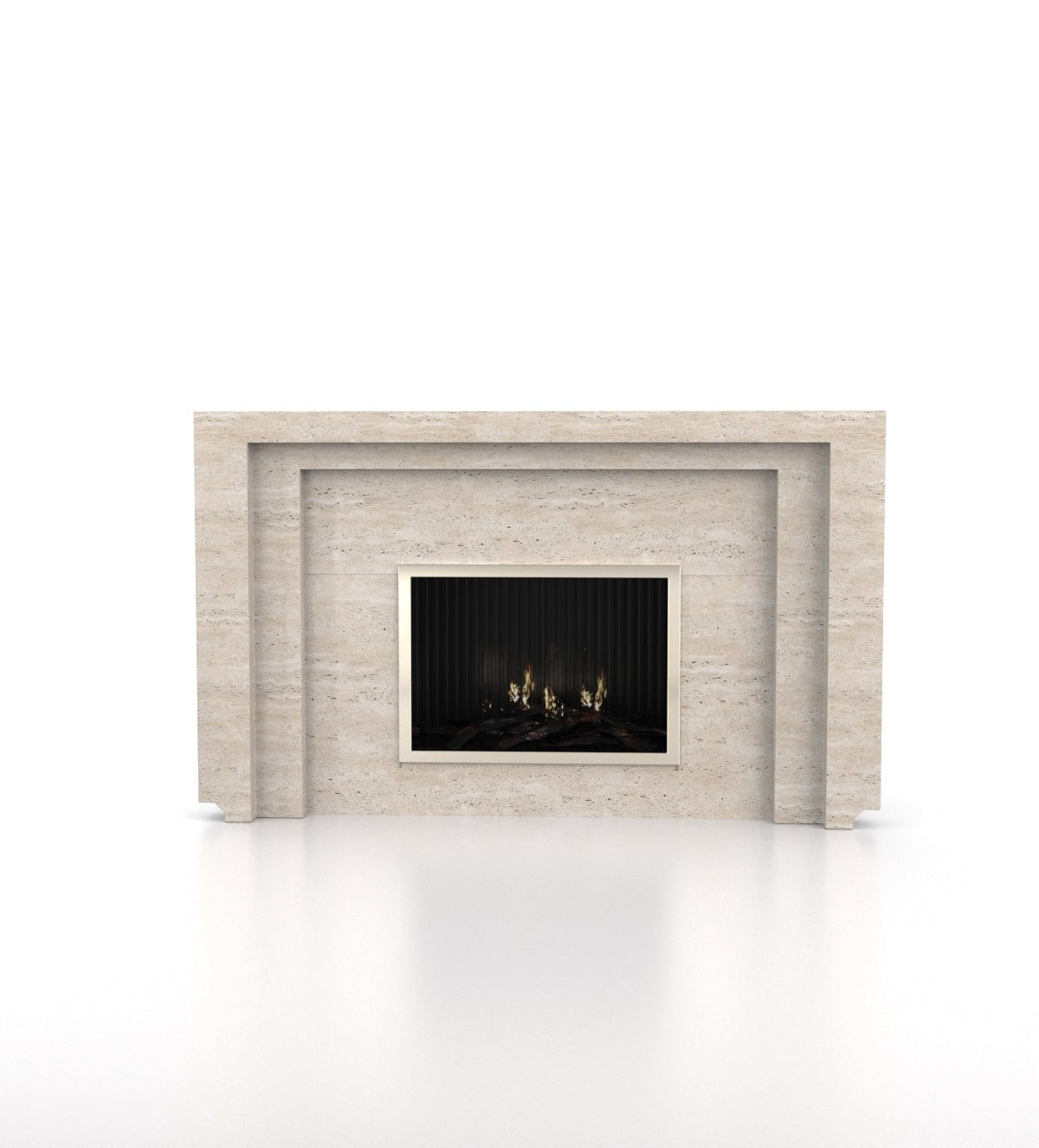 Beige Travertine Marble Pegasus Fireplace - Front View | Stonegems