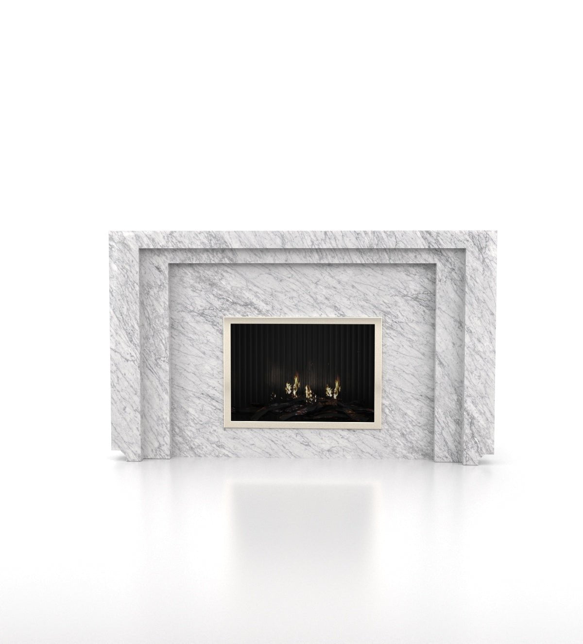 White Veined Marble Pegasus Fireplace - Front View | Stonegems