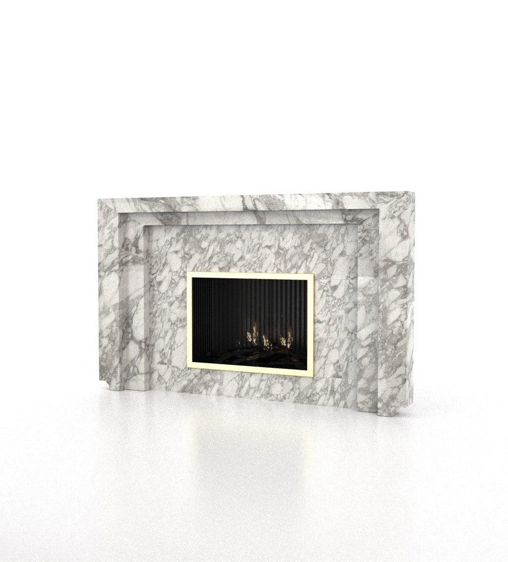Grey Veined Marble Pegasus Fireplace - Front View | Stonegems