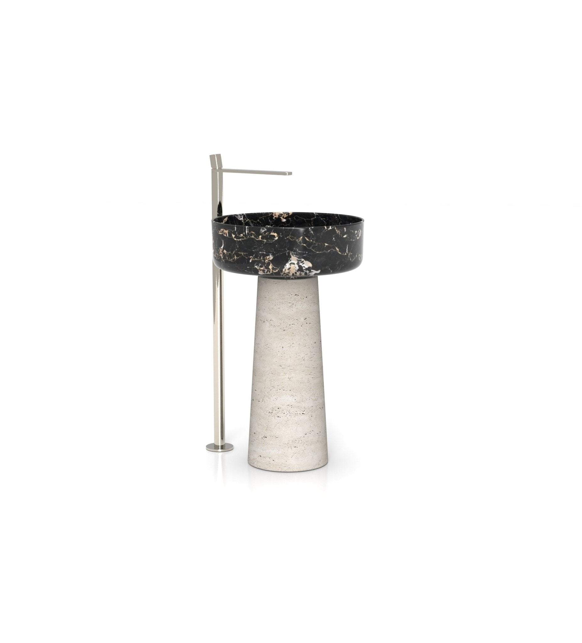 Black Marble Penelope Washbasin - Front View with Beige Base | Stonegems