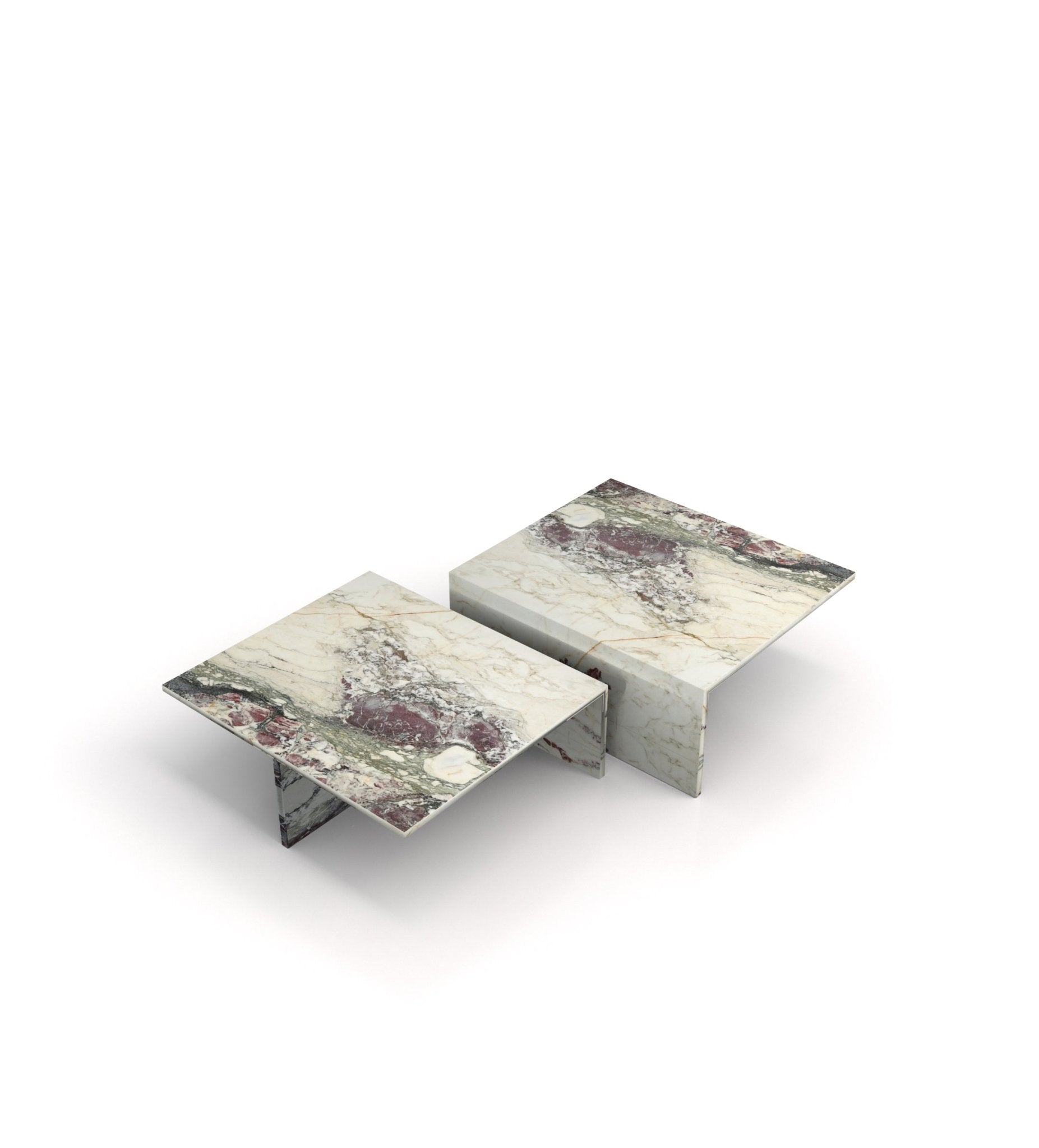 2-Piece Square Marble Stone Modern Coffee Table Set