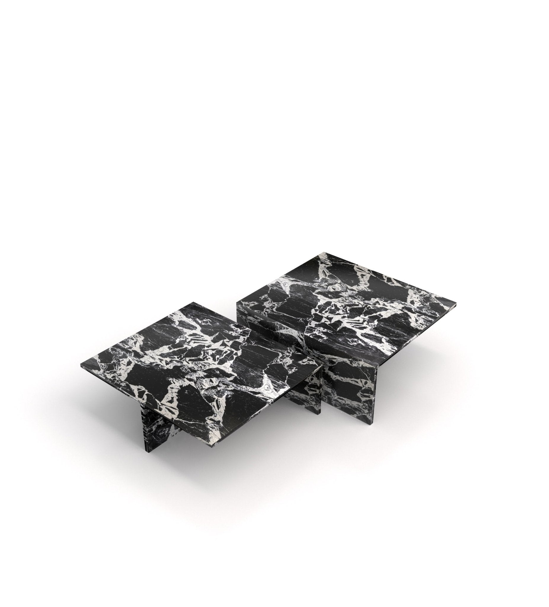 Black Marble Coffee Table Set - Staggered Height Configuration | Stonegems