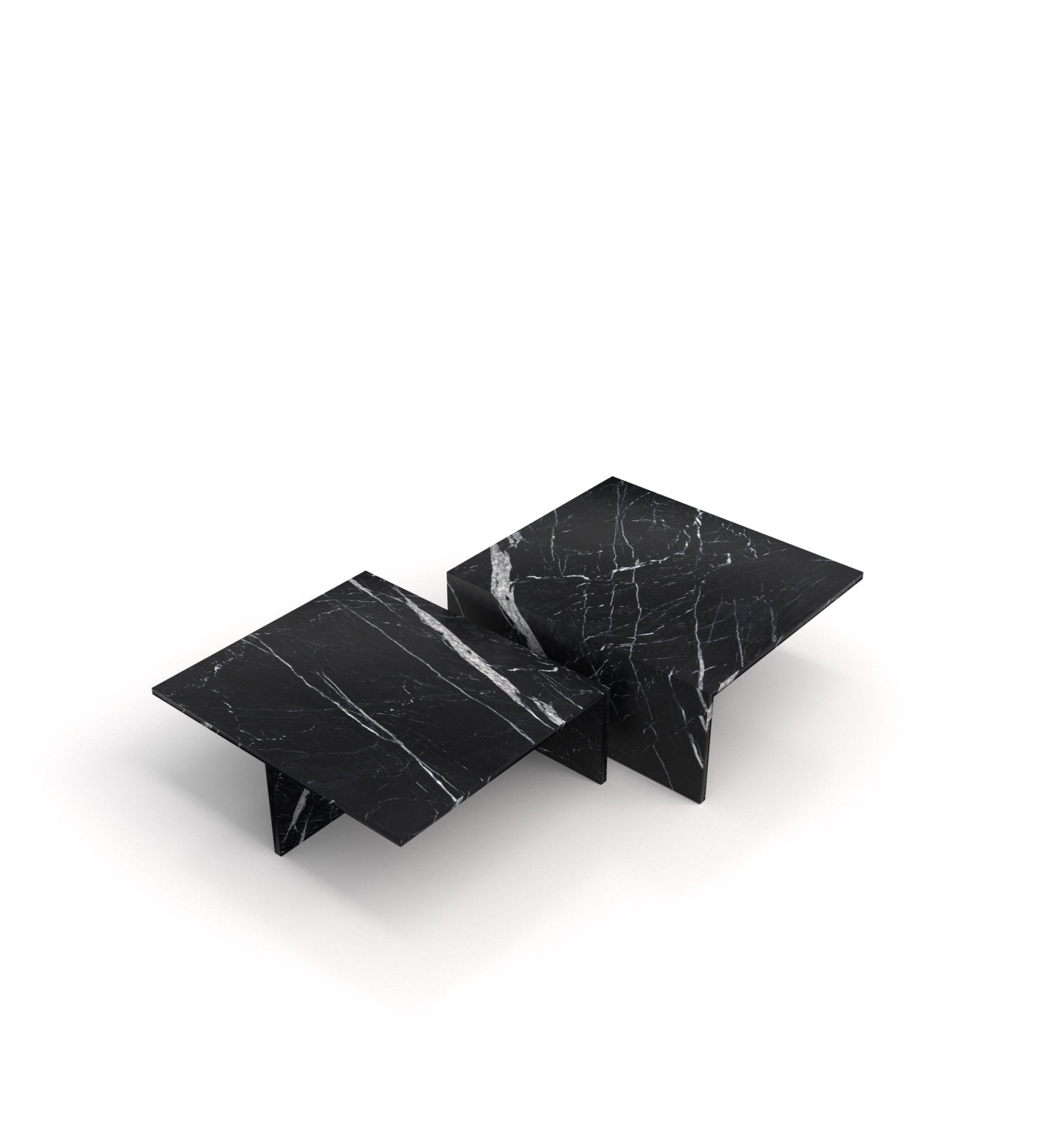 2-Piece Square Marble Stone Modern Coffee Table Set